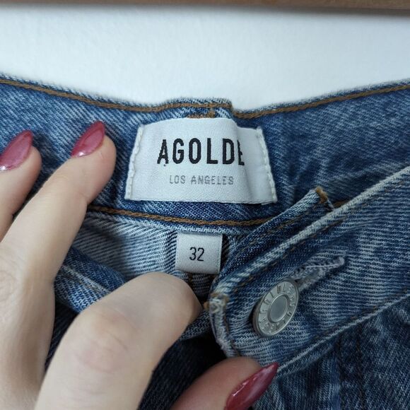 AGOLDE medium Haven wash indigo denim Riley high rise straight crop jeans - Picture 3 of 6